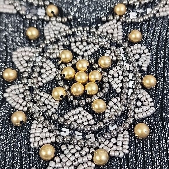 Metallic Beaded Sequin V Neck Sweater Size L - Picture 4 of 10